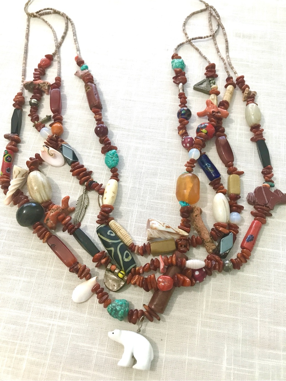 Vintage Fetish Beads Multi Strand Native American Necklace